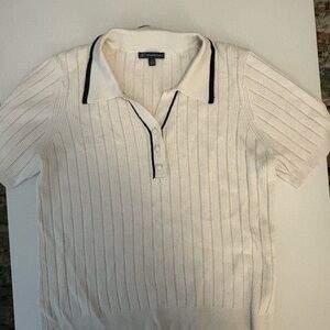 Adrianna Papell Cream Knit Polo Shirt